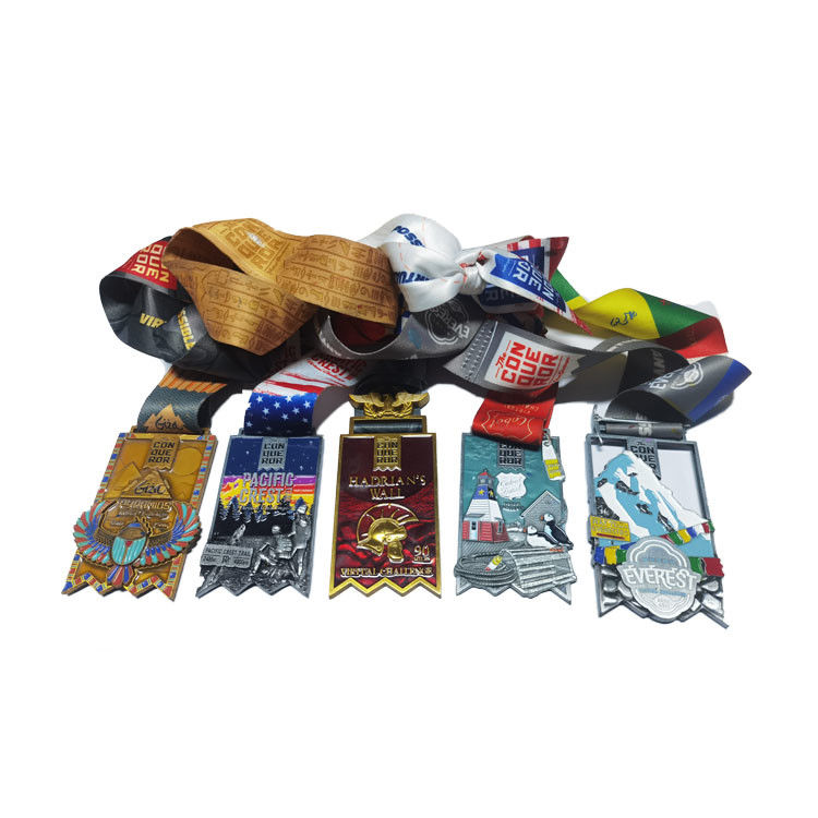 Zinc Alloy Sports Custom Race Medals Five Color Ribbon Packaging Personalised Running Medals